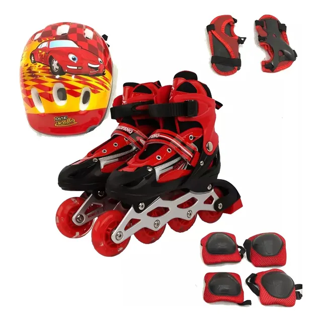 Patines Lineales Ajustable D Niño + Kit De Protección 2 En 1