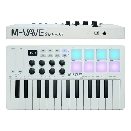 Teclado Midi Usb M-vave Smk-25 25 Teclas Brancas Sem Fio Bluetooth Branco