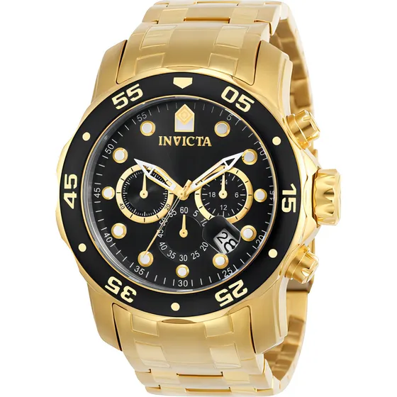 Relógio Invicta Pro Diver 0072 Dourado Masculino 18k Quartz Bisel Preto Fundo Preto