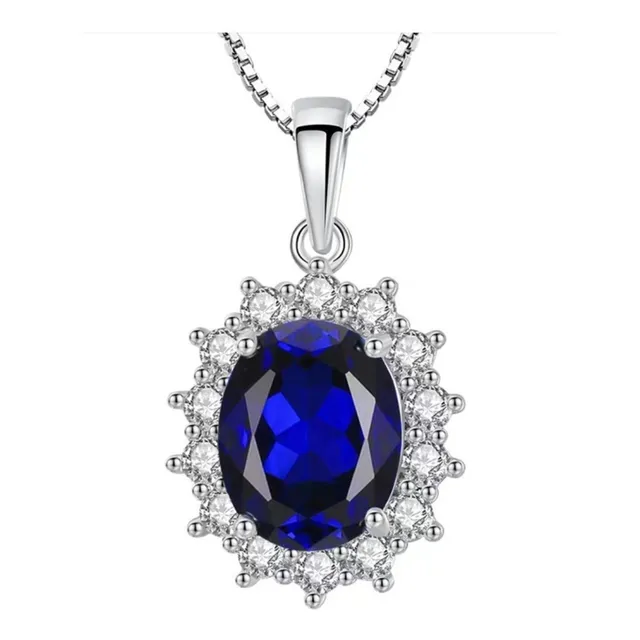 Collar Mujer  Plata 925 Con Dije Zafiro Sintetico 