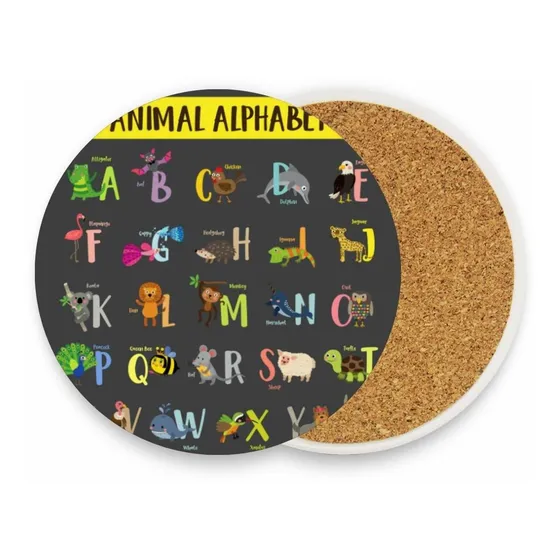 Posavaso Alfabeto Animal Ceramica Juego 4 Divertido Casa