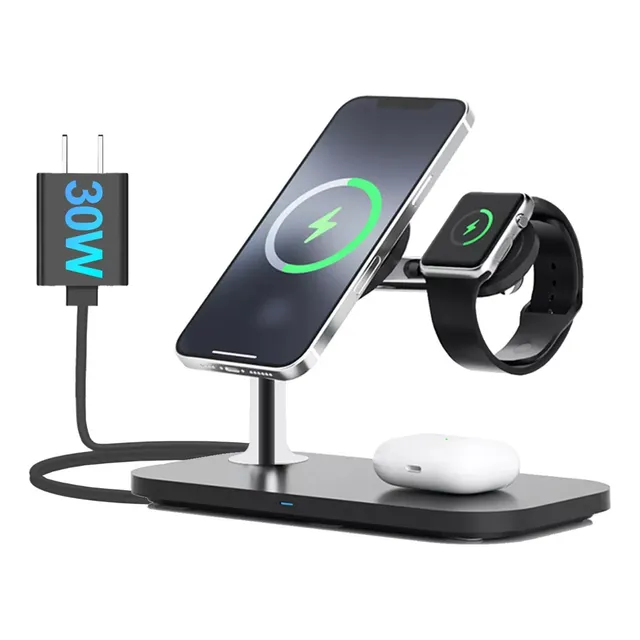Base Cargador Inalámbrica Para iPhone/AirPods/iwatch 3 En 1