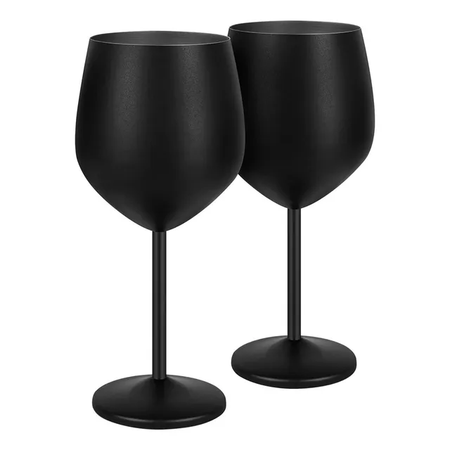 Juego De 2 Copas De Vino De Tallo Alto De Acero Inoxidable Color Negro