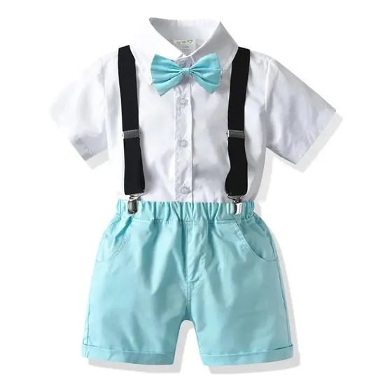 Conjunto Para Bebés - Camisa Short Tirantes Y Corbatín
