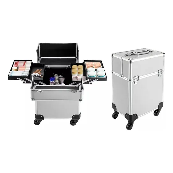 Valija De Maquillaje Profesional Con Ruedas Maleta Metal 