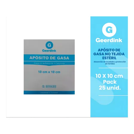 Apósito de gasa no tejida estéril 10x10cm pack 25 unidades