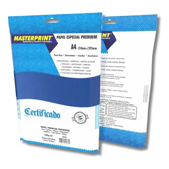 Papel Color Diplomata A4 180g Azul 50 Folhas - Masterprint