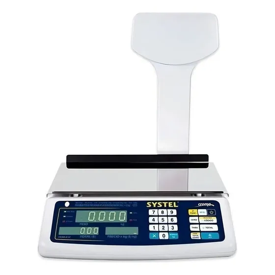 Balanza comercial digital Systel Croma con batería 31kg con mástil 220V blanco 36.7 cm x 21.7 cm