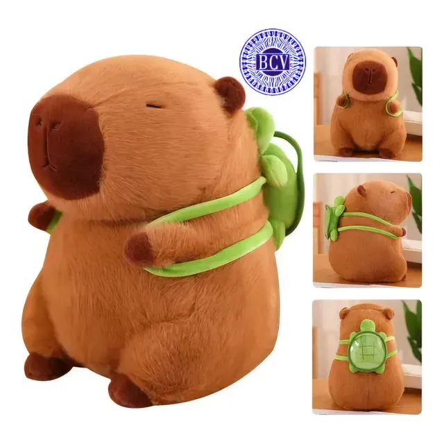 Peluche Capibara Chiguire Con Morral Tortuga 20 Cm