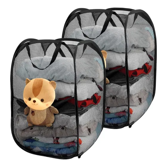 2 Cesta Plegable De Malla Para Ropa Sucia Organizador, Cesta De Llavandería,cesta Plegable Ropa Sucia Con Asas De Transporte Para Almacenamiento De Ropa Y Juguetes