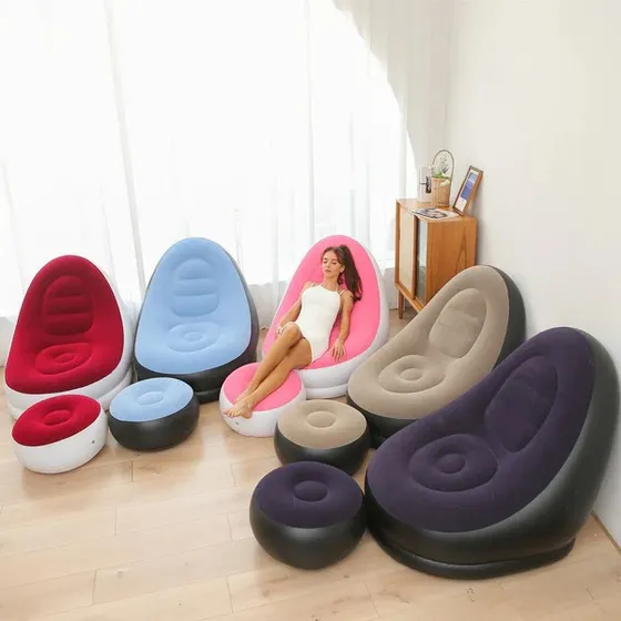 Sofa Puff Inflable Con Posa Pie Sillon Portatil Confort