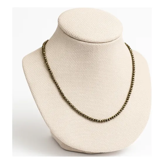 Colar Choker Minimalista Pedra Pirita Esfera Facetada 2mm