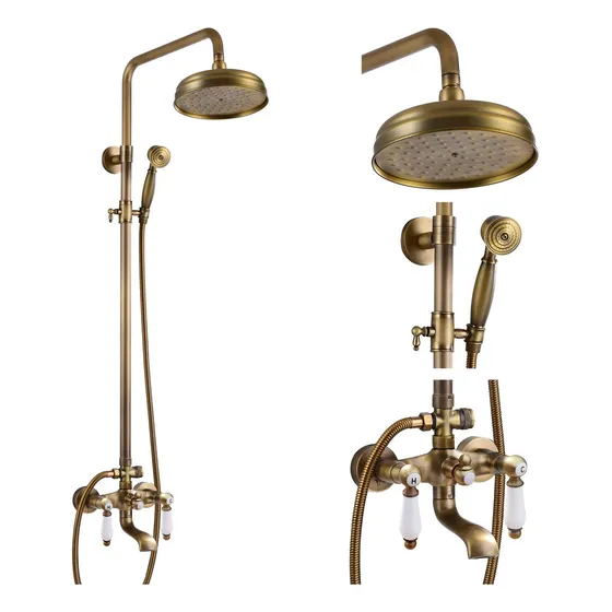 Grifo Ducha Laton Antiguo 8  Rociador Mano Mango Doble Pared