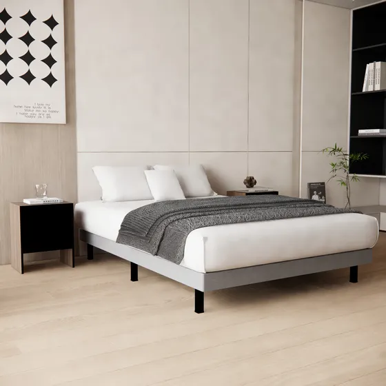 Base De Cama Queen Size Madera Tapizada Colchones Recamaras Gris