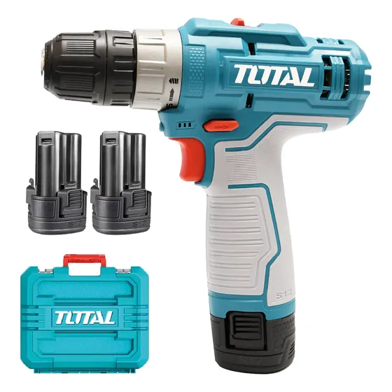 Taladro Atornillador Inalámbrico Potente TOTAL 12v Con Ficha De Carga Tipo Con Maletín y 2 Baterías