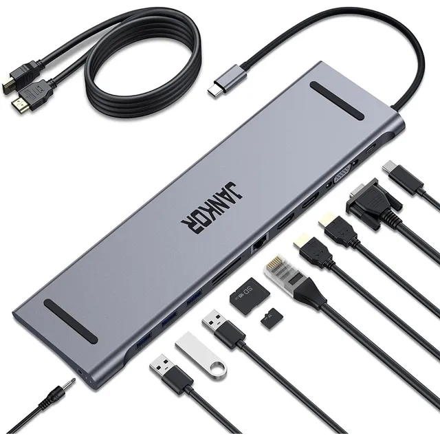 Adaptador Usb C Hub 11 En 1 Hdmi Rj45  Vga 3.5mm Windows Mac