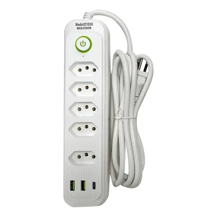 Extensão 5 Tomadas E 2 Usb 1 Pd Led Bivolt Power 110v/220v Branco 127/220v