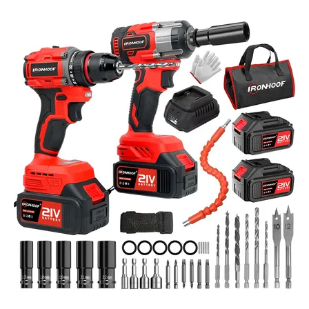 Kit 2 Parafusadeira Furadeira Chave De Impacto Brushless - Vermelho - 60