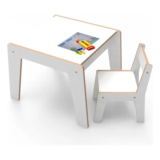Conjunto Mesinha E Cadeirinha Infantil Didática Mdf Branco