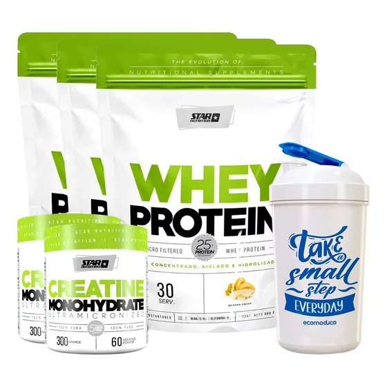 Star Nutrition Protein 3 Un 2lb + Creatina 300g 2 Un + Vaso