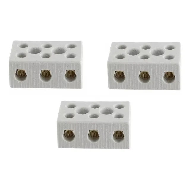 Kit 3 Conector De Porcelana Tripolar Cabo 10mm 250v Cerâmico