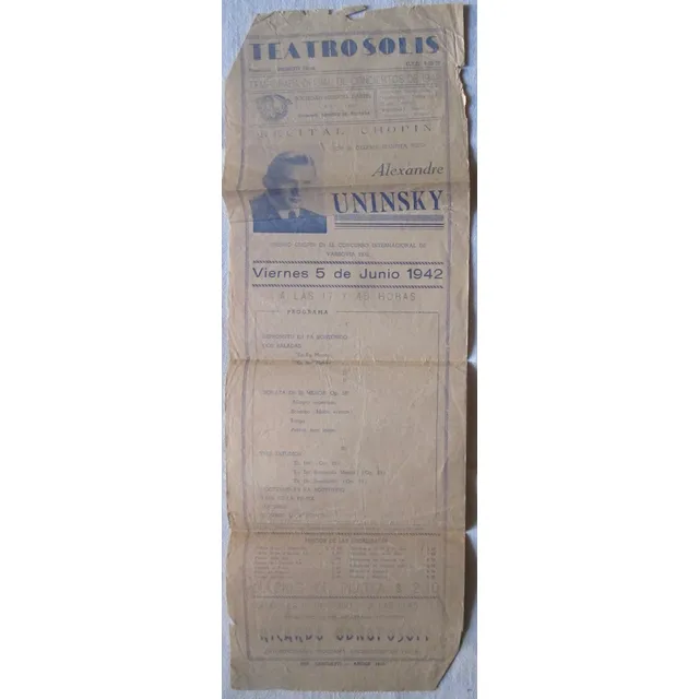 Antiguo Boletin Teatro Solis Piano Alexandre Uninsky 1942