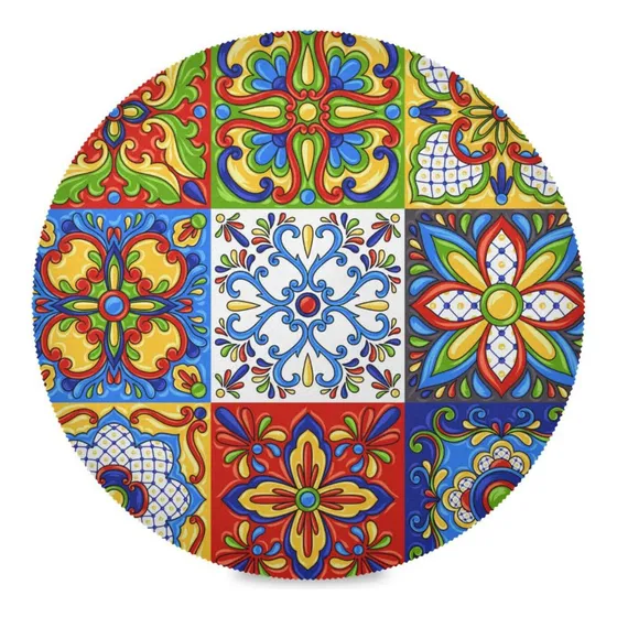 Juego De 6 Manteles Individuales Redondos De Talavera Mexica