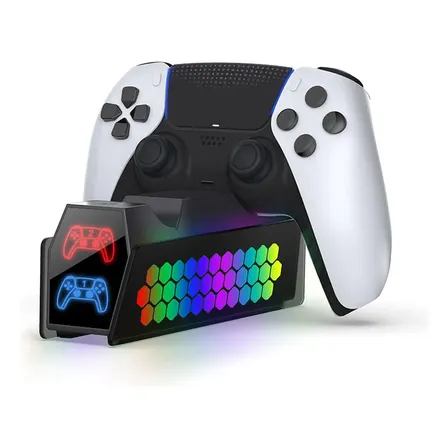 Base Cargadora Dual Para Control Ps5 Dualsense Con Luces Rgb