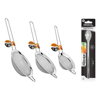 Kit C/ 3 Peneiras Aço Inox Bebidas Sucos + Colher Para Suco Kit C/ 3 Peneiras Aço Inox Bebidas Sucos + Colher Para Suco