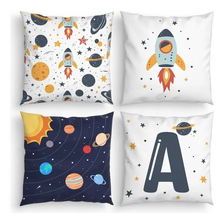 Kit 4 Capas Almofadas Decorativas 45cm Astronauta Inicial
