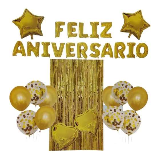 Kit Balão Metalizado E Bexigas Feliz Aniversario