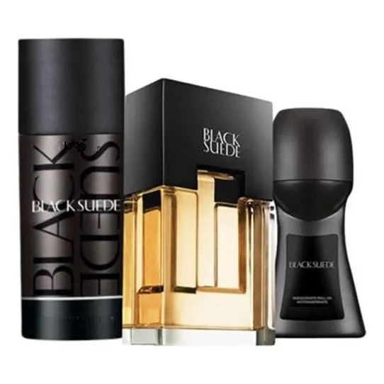 Kit Black Suede Colonia Masculino, Spray Corporal, Roll On