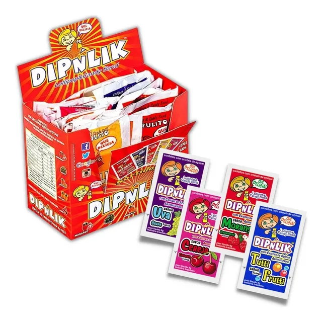 Pirulito Dipnlik Sortido Dip'n Lik Caixa Com 25 Unidades