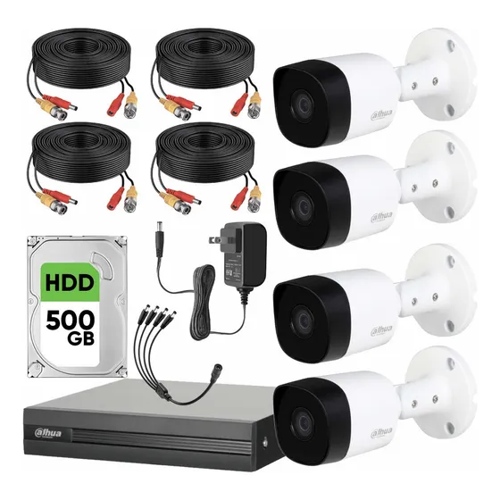 Kit Videovigilancia Cronos 4 Cámaras Dahua Bala 1MP + Disco Duro 500 GB + Cables + Accesorios CCTV KITXVR1B04CC-500GB