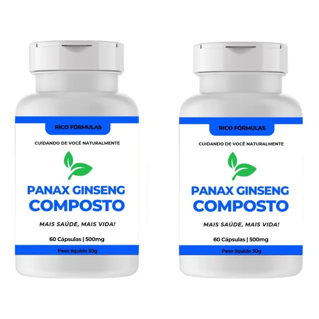 Panax Coreano Composto 2 Potes De 60 Cápsulas De 500mg