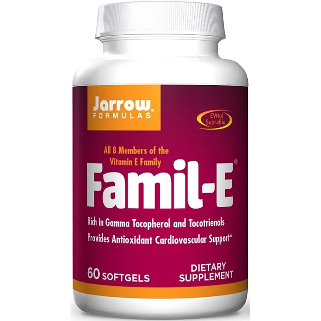 Jarrow Formulas Famil-e, Promueve La Salud Cardíaca Y Cardiovascular, Contiene Los 8 Miembros De La Familia De La Vitamina E, Rico En Gamma Tocoferol Y Tocotrienoles Contiene 60 Softgels.