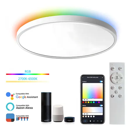 Lámparas Techo Led 30w Rgbcw Cct Inteligente Multicolor Ajustable Techo Decorativas Modernas Wifi Inteligente App Control Por Voz Alexa Google Tuya Blanco