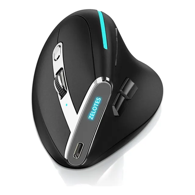 Mouse Vertical Ergonómico Inalambrico Zelotes F36 Rgb Color Negro