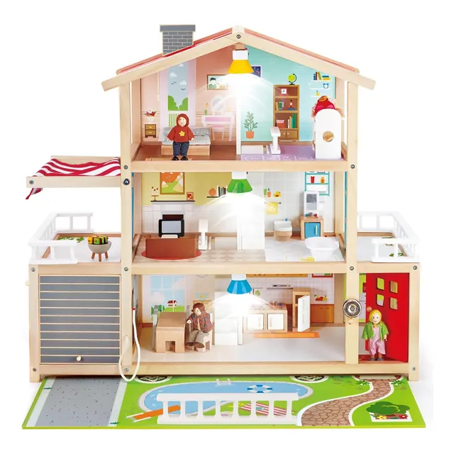 Mansión Familiar De Muñecas | De Madera Con Accesorios Hape