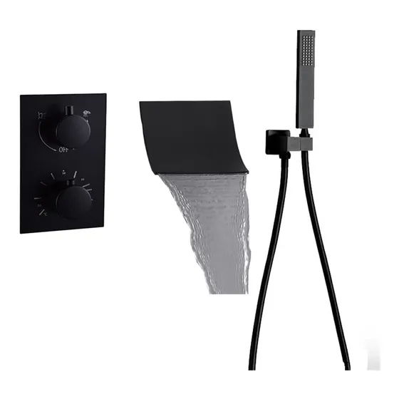 Rofei Baño Temperatura Constante Juego Ducha Negro Mate Agua