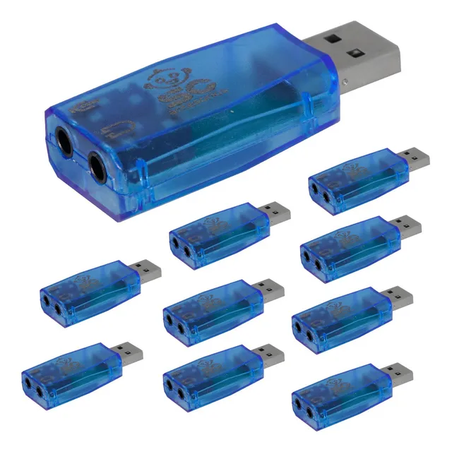 10 Piezas Tarjeta De Sonido Usb 2.0 Slim Company Canal De Audio 5.1 Adaptador Micrófono Y Audífono 3.5mm Azul