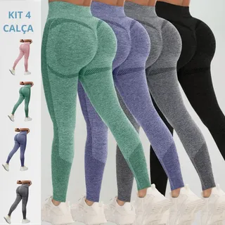 Kit 4 Calça Legging Levanta Bumbum Sem Costura Cintura Alta Kit 4 Calça Legging Levanta Bumbum Sem Costura Cintura Alta
