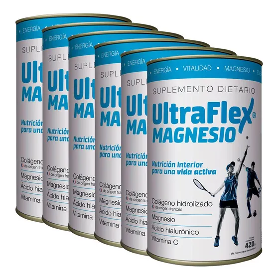 Pack 6 Ultraflex Magnesio Colágeno Hidrolizado En Polvo 420g Sabor Naranja
