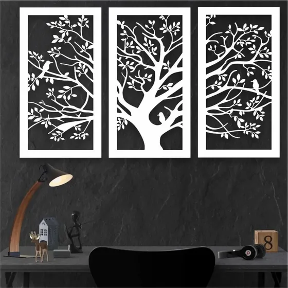 Cuadro Triptico Arbol De La Vida Calado En Madera 120x60cm R