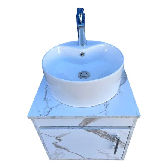 Kit Gabinete Flotante 45x45 Blanco+lavabo Ovalin +accesorios