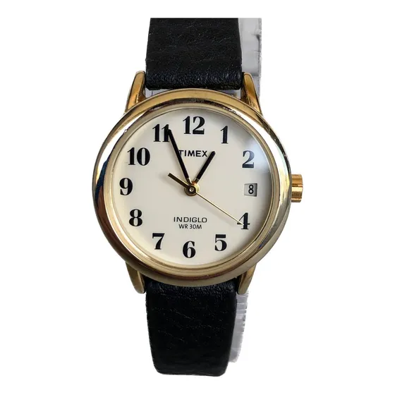 Reloj Timex Indiglo Mujer Old New Stock Correa Speidel Negro Dorado Blanco (Reacondicionado)