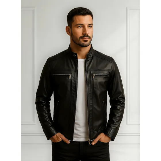 Jaqueta De Couro Masculina Slim Forrada Motoqueiro