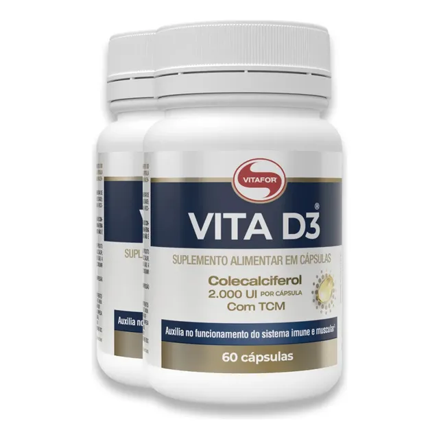 Kit 2 Vita D3 Vitamina D 60 Cápsulas Vitafor Sabor Sem Sabor
