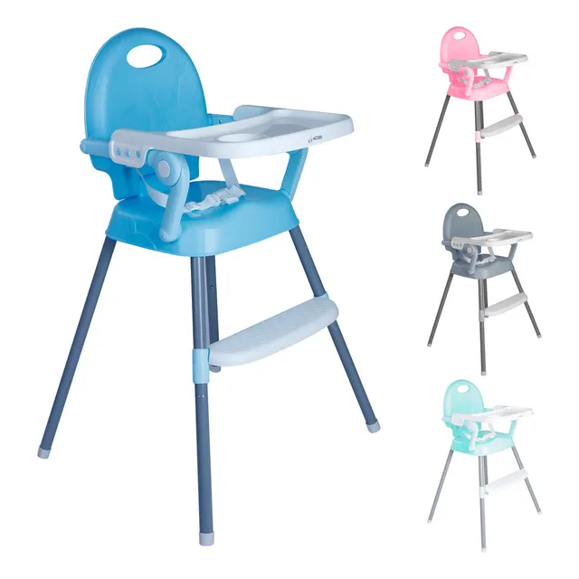 Silla Alta Periquera Kiddos Para Bebé Plegable Portátil Económica Cómoda 3en1 Bandeja Ajustable Portatil Plastica Color Azul