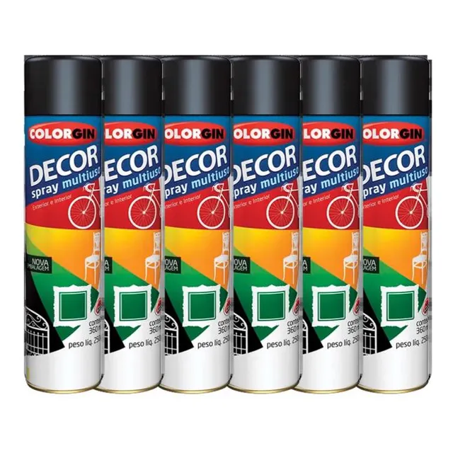 Kit Com 6un Tinta Spray Decor Cor Preto Fosco - Colorgin